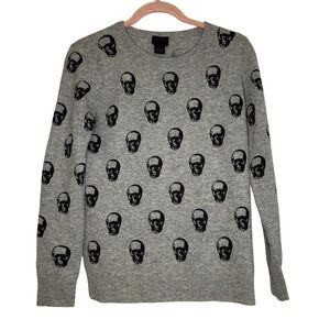 Magaschoni Skull Cashmere 100% Gray Crew Neck Sweater Small Gothic Quiet Luxury